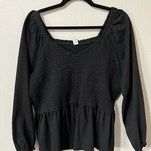 Old Navy Black Smocked Blouse